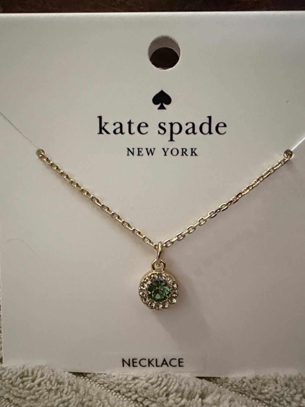 kate spade Gold Necklace with Green Crystal Halo Pendant